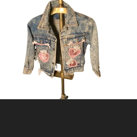 1980s Vintage One Of A Kind Hand Made Acid Washed Embellished Kids Jacket